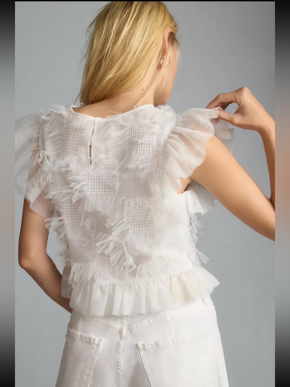 Anthropologie Maeve ruffle mesh top size XL - Picture 4 of 8